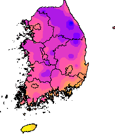 3월 21~25일 최저기온 지도