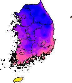 1월 16~20일 최저기온 지도