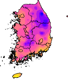 6월 21~25일 최저기온 지도