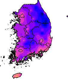 7월 1~5일 최저기온 지도