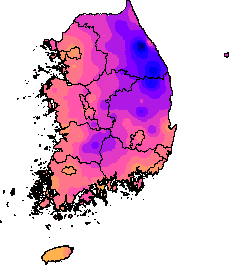 8월 11~15일 최저기온 지도