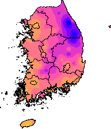 8월 16~20일 최저기온 지도