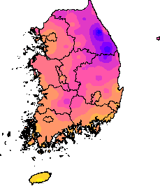 9월 11~15일 최저기온 지도