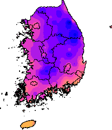 10월 16~20일 최저기온 지도