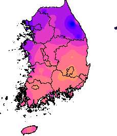 3월 11~15일 최고기온 지도