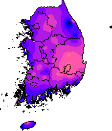7월 1~5일 최고기온 지도