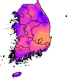 7월 11~15일 최고기온 지도