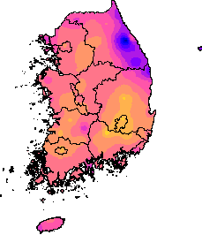 8월 16~20일 최고기온 지도
