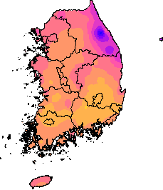 9월 11~15일 최고기온 지도